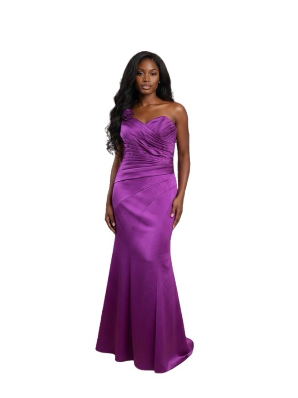 DaVinci One-Shoulder Violet Satin Evening Gown